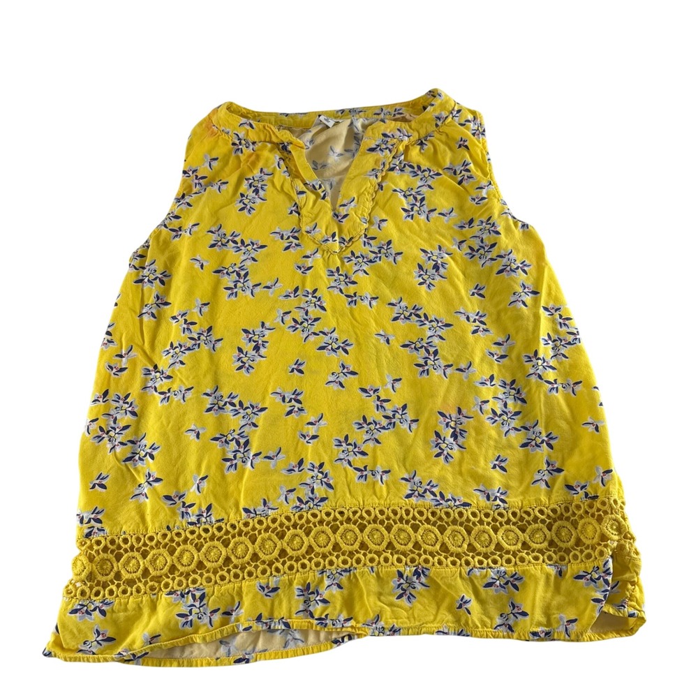Crown & Ivy Womens Yellow Floral Crochet Lace Trim Sleeveless Blouse Size M